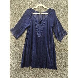 Naif Small Petite Blue 3/4 Sleeve Shift Knee Length Dress 12.6767